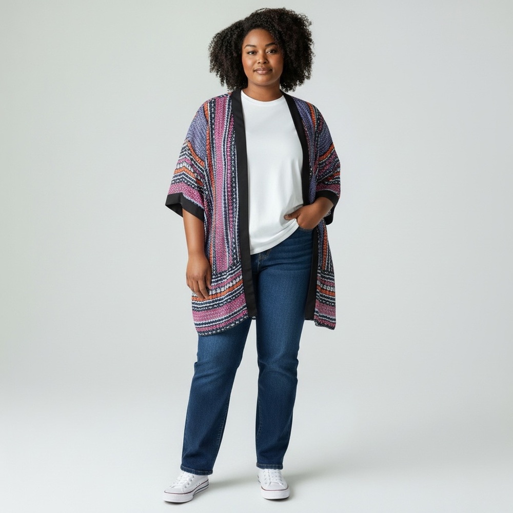 NY Collection duster open jacket stripes southwest vibes Size 2x X3